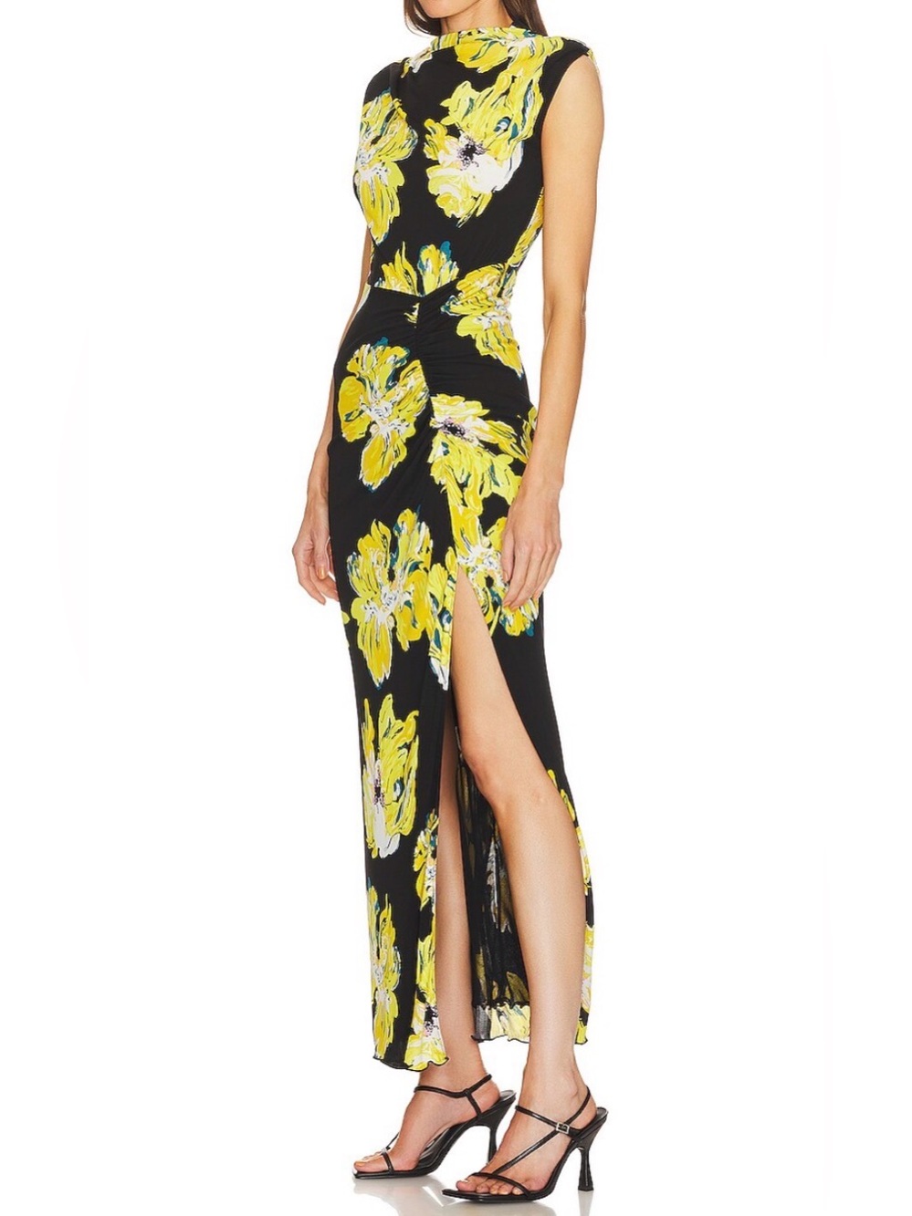 Diane Von Furstenberg Black Maxi Dress with Yellow Floral Motif - Picture 2 of 7
